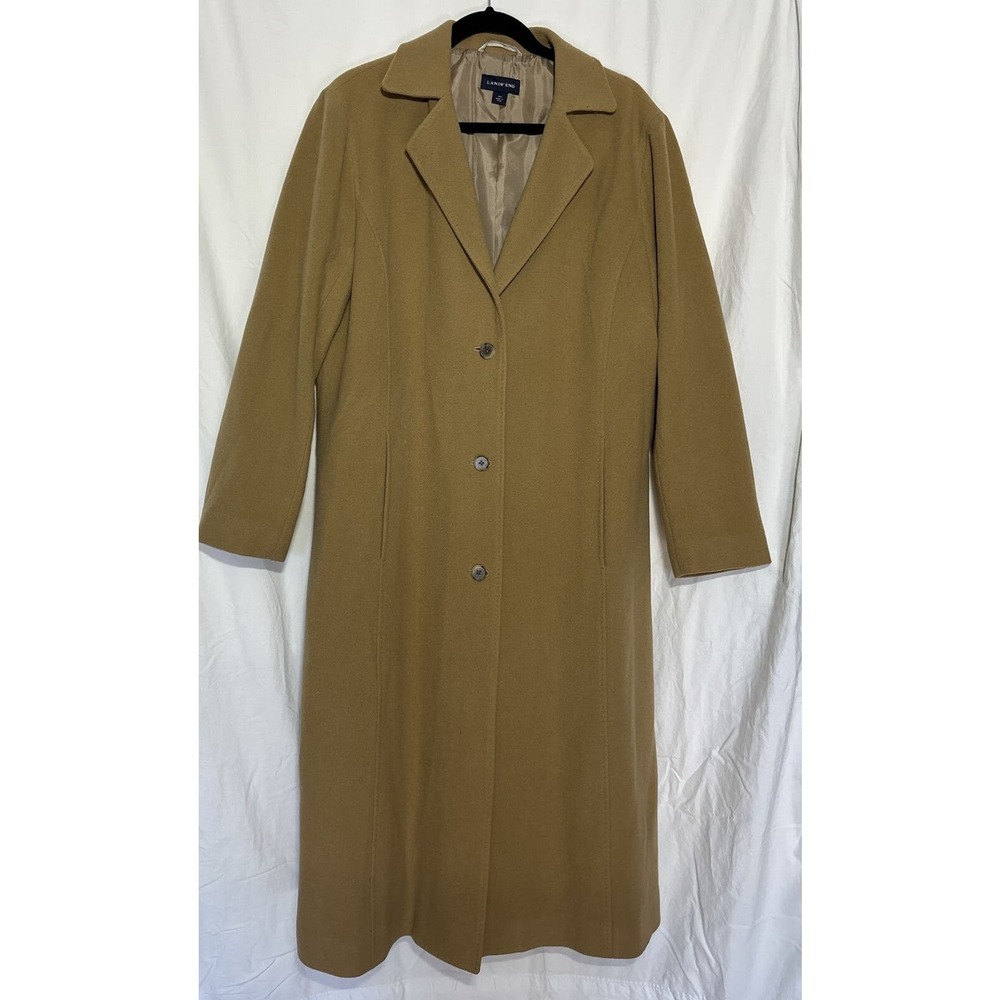 Lands End USA‎ Camel Long Wool button up winter Coat womens size 16W F12